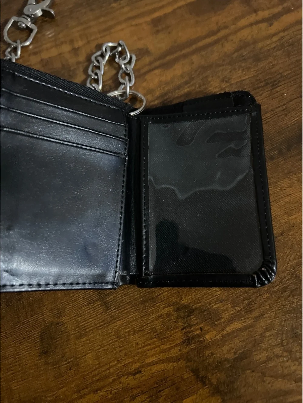 Black Skull Print Chain Wallet Snap Closure Goth grunge Rock